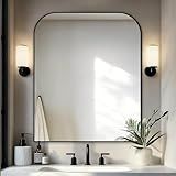 Delma Bathroom Vanity Mirror,36" x 30" Black Metal Framed Wall Mirror for Over Sink, Living Room, Bedroom,Entryway Decor