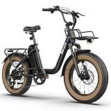 1800W Peak Electric Bikes for Adults 20" Fat Tire E Bike with 90 Miles Max Range 28 MPH Electric Bicycle Step-Thru E-Bike with 48V Removable Battery Front Fork Suspension 7 Speed Commuter Ebikes