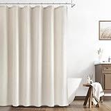 Naturoom Natural Linen Shower Curtain, Country Boho Farmhouse Bath Decor Beige Shower Curtains for Bathroom Neutral Cloth Weighted Textured Fabric Bath Curtain Liner with Hooks, Cream, 72 Inch