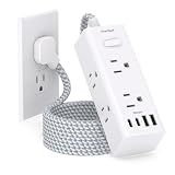 One Beat Surge Protector Power Strip, 5 Ft Flat Plug Extension Cord, 900J