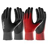 COOLJOB Gardening Gloves for Men, 2 Pairs Breathable Rubber Coated for Garden Weeding Landscaping, Outside Work for Lawn Yard, Men's Large Size, Black & Red