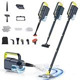 ScrubWiz Steam Mop with Detachable Handheld Steam Cleaner, 10-in-1 Multi Accessories, Quick 10s Heat, 350ml and 2-Level Steamer for Cleaning Floor, Carpet, BBQ Grill, Tile, and Grout, Gray