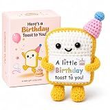 Handmade Crochet Toast Birthday Gift for Her Him Loved one– Cute Knitted Toast Figurine with Gift Card, Funny Small Birthday Present, Cozy Desk Shelf Decor Keepsake for Friends Family Coworkers
