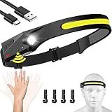 Headlamp Rechargeable, 230° Wide Beam Head Lamp LED with Motion Sensor for Adults - Camping Accessories Gear, Waterproof Head Light Flashlight for Hiking, Running, Repairing, Fishing, Cycling
