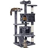 Yaheetech 54in Cat Tree, Multi-Level Cat Tower with Spacious Kitten-ear Perch, 2 Cozy Caves, Scratching Posts, Climbing Ladder, 2 Plush Balls, Durable Pet House Furniture for Indoor Kittens, Dark Gray