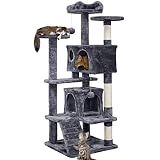 Yaheetech 54in Cat Tree Tower, 2 Caves, Kitten-Ear Perch & Scratching Posts