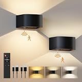 FULEN Motion Sensor Wall Light with Remote Control 3 Colors Wireless Wall Lamp LED Indoor Up and Down Wall Sconce 5000mAh Rechargeable Battery Powered Wall Lamps Brightness Adjustable, 2 Pack