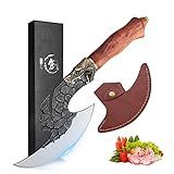 ROCOCO Viking Cleaver Knife Butcher Meat Cutting Boning Knife Hand Forged Chinese Kitchen Axe with Sheath Home Outdoor BBQ Camping Chirstmas Birthday Mother Father Gift Men