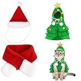 2 Sets of Christmas Sweater for Cat, Festive Pet Outfit with Matching Hat and Scarf, Soft Polyester Fabric, Holiday Costume for Cats, Cat Bandana Collar,Cute Christmas Tree Design
