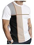 SOLY HUX Men's Casual T Shirts Short Sleeve Crew Neck Color Block Graphic Tees Shirt Summer Tops White Khaki Multi X-Large