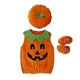 oneflow Infant Toddler Baby Girl Boy Halloween Pumpkin Costume Cute Hooded Romper Top Leggings Pants Outfit Set (6-12 Month, Pumpkin Romper+hat+ Footgear)