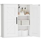 Homleke Bathroom Wall Cabinet, Over Toilet Storage Cabinet with Barn Doors and Adjustable Shelves, 3-Tier Medicine Cabinet Wall Mounted, for Bathroom, Kitchen, Entryway, Laundry Room, White, (7.9" D)
