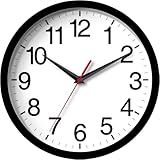 Rohioue Wall Clock Modern 8 Inch Battery Operated Silent Non Ticking Small Analog Clock for Living Room Office Home Bedroom Kitchen Bathroom(Black)
