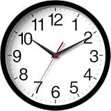 Rohioue Wall Clock Modern 8 Inch Battery Operated Silent Non Ticking Small Analog Clock for Living Room Office Home Bedroom Kitchen Bathroom(Black)