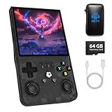 R36MAX Handheld Game Console, Retro Gaming Console with 4000mAh Battery 4.0”IPS Screen, Open Source Linux System, with 64GB TF Card Portable Video Gaming Console, Transparent Black