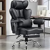 GTPLAYER Big and Tall Gaming Chair 400lbs Heavy Duty Office Chair with Foot Rest & Ergonomic Pocket Spring Lumbar Support, High Back 3D Saddle Shaped Cushion for Back Pain Relief, Matte-Black