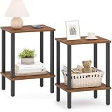 TUTOTAK End Table, Set of 2, Side Table, Nightstand, 2-Tier Storage Shelf