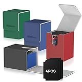 Mlikero 4 Pack Card Deck Box, Commander Deck Box Holds 400+ Single Sleeved Cards with 4 Dividers, Leather Magnetic Card Box Fit for MTG, TCG (4 Colors)