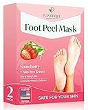 PLANTIFIQUE Foot Peeling Mask 2 Pack | Dermatologically Tested Repairs Heels & Removes Dry Dead Skin for Baby Soft Feet | Exfoliating Foot Peel Mask for Dry Cracked Feet | Strawberry
