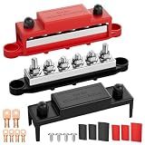 RVMARINEPAT 400A 12V 24V 48V Bus Bar with 6 x 5/16" (M8) Studs, Heavy Duty Power Distribution Block & Battery Terminal Kit with 6 Lugs for Inverter, Solar, Marine, RV (Red & Black Pair)