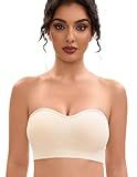 YHGV Strapless Bras for Women-Push-Up Non-Slip Bandeau Bra,Seamless Wirefree Padded Tube Top Convertible Straps Bralette Beige