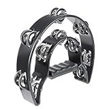 Half Moon Musical Tambourine Double Row Metal Jingles Hand Held Percussion Drum Multicolor for KTV Party with Ergonomic Handle Grip (Black)