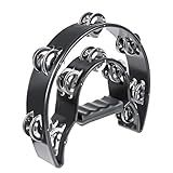 Half Moon Musical Tambourine Double Row Metal Jingles Hand Held Percussion Drum Multicolor for KTV Party with Ergonomic Handle Grip (Black)