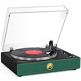 Vinyl Record Player with AT-3600L Cartridge, Bluetooth Turntable with USB to PC Recording, Aluminum Platter, Phono Preamp, Belt-Drive 2-Speed, VU Meter, RCA Out, Vintage Wooden Home Decor, Black