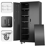 Reemoon 71" H×34" W×18" D Metal Garage Storage Cabinet with Wheels, Rolling Tool Storage Cabinet with 5 Adjustable Shelves and Pegboard for Garage Home Office Utility Room,Required Assembly,Black