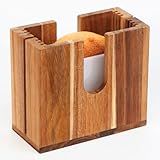 Large Adjustable Bagel Slicer Holder (Upgraded) – Acacia Wood Bread Cutter for different sizes Bagels, Buns, English Muffins – Non-Slip Base, Easy Storage​​ (Large)