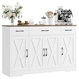 HOSTACK Buffet Cabinet with Drawers, 55" Large Sideboard Buffet Storage Cabinet with Shelves and Doors, Modern Farmhouse Coffee Bar Station Wood Kitchen Table for Kitchen, Dining Room, White/Rustic