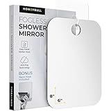 HONEYBULL Fogless Shower Mirror for Shaving – Anti-Fog Acrylic Mirror with Razor Holder, No-Drill Wall Mount, Flat Design for Steam Showers, Medium 6x8in