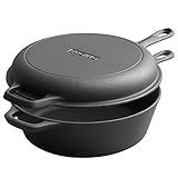 EDGING CASTING 2-in-1 Pre-Seasoned Cast Iron Dutch Oven Pot with Skillet Lid Set, 10" Skillet 3QT Pot for Cooking, Baking, Frying and Camping