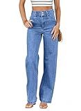 Sidefeel Women's Wide Leg Jeans High Waisted Straight Leg Stretchy Jeans Tummy Control Trendy Loose Ankle Denim Pants Sky Blue Size 14