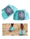 Harrison Howard Rubber Bell Boots Leather Touch-Close Overreach Boots Hoof Protection for Horses Sold in Pairs Turquoise L