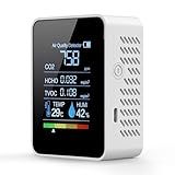 Prefessionall Indoor Air Quality Monitor, 5 in 1 Portable Smartair Quality Tester for CO2 | TVOC | HCHO | Temp | Hum for Home Cars Plants and Pets So On(White)
