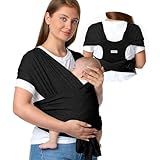 Momcozy Baby Wrap Carrier Skin-Friendly Fabric, Easy to Wear Baby Carrier Sling T-Shirt Design, Hands Free Baby Carriers Newborn to Toddler 8-35lbs, Adjustable Buckle Suit for Waist 30-47inch, Black