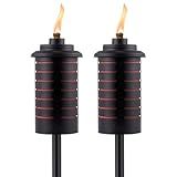 TIKI Metal Black & Orange Easy Install Outdoor Torches, 2-Pack – 65-Inch Decorative Torches for Patio, Lawn, Backyard & Garden – Weather-Resistant Torch Lighting with Wick & Snuffer