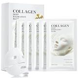 feisou Collagen Face Masks Skincare 5 Pack | Deep Hydrating Collagen Sheet Mask, Hyaluronic Acid Moisturizing, Intense Hydration for Dry Skin, Soothing Face Pack,Self Care Gifts for Women