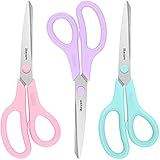 Scissors, iBayam 8" All Purpose Scissors Bulk 3-Pack, Ultra Sharp 2.5mm Thick Blade Shears Comfort-Grip for Aesthetic Fun Cute School Office Teacher Desk Crafts and Art Supplies Accessories Essential