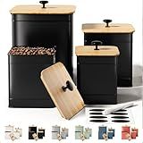 Kitchen Canisters for Countertop Set of 4 with Customizable Chalkboard Labels & Marker Pen - Big Iron Kitchen Canisters with Airtight Lids - Black Canister Set - Flour and Sugar Containers Farmhouse