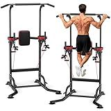 Dskeuzeew Power Tower Pull Up Bar Station for Home Gym Strength, 450LBS Pull Up Dip Station Assistive Trainer Height Adjustable with Elastic Ropes, Pull Up Bar Free Standing Heavy-Duty Fitness Equipment