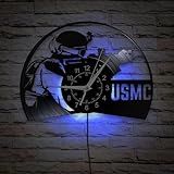 Timeglow 12 Inch United States Marine Corps Wall Clock 7 Color LED Backlight, US Military Soldier Wall Watch Clock Modern Decorative Night Light Wall Clock Silent for Soldier Military Retirement Gifts