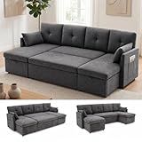 Huatean Home 100" Oversized Sleeper Sofa Couch, 2 in 1 Pullout Couch Bed with Side Pockets for Living Room, Sectional Sleeper Sofa Bed with Double Storage Chaise, Darkgrey