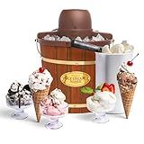 Nostalgia Electric Ice Cream Maker - Old Fashioned Soft Serve Ice Cream Machine Makes Frozen Yogurt or Gelato in Minutes - Fun Kitchen Appliance - Vintage Wooden Style - Dark Wood - 4 Quart