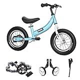 OHIIK Balance Bike 2 in 1 for Kids 2 3 4 5 6 7 Years Old,Balance to Pedals Bike,12 14 16 inch Kids Bike,with Pedal kit,Training Wheels,Brakes (12 inch, Blue)