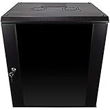 NavePoint 12U Server Rack Enclosure with Glass Door, Cooling Fan, Locks, & Removable Side Panels - 12U Wall Mount Network Cabinet 19 Inch Rack 17.7" Deep (450mm)