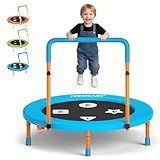 3FT Kids Trampoline with Adjustable Handle, 36” Foldable Mini Trampoline for Toddler Ages 1-6, ASTM Certified Indoor Rebounder, Geometric Jumping Mat, No-Gap Silent Elastic Bands, Max Load 100 lbs