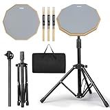 Drum Practice Pad Snare Drum Stand Set 12 In With Double Sided Silent Drum Pad, Drum sticks,Carrying Bag Adjustable Stand (Grey)