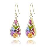 925 Sterling Silver Pressed Flower Teardrop Earrings,Hypoallergenic Women's Jewelry Gift for Mom and Wife,Handmade Natural Dried Flower Teardrop Earrings Jewelry Gift